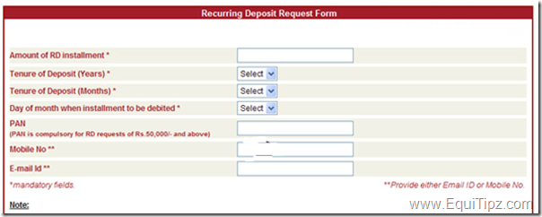 Recurring Deposit Request Form - ICICI Online Netbanking