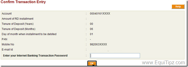 Confirm Recurring Deposit Details - ICICI Online Netbanking